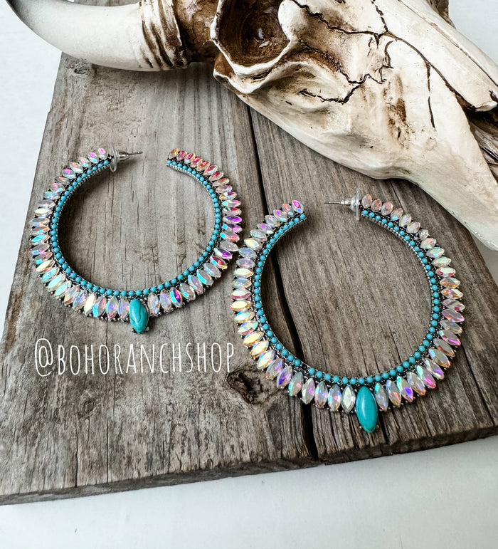 Boho Ranch Shop - Western Glass Bling Stone Post Hoop Earrings