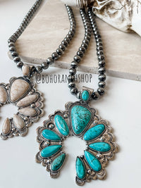 Boho Ranch Shop - Western Statement Squash Blossom Stone Necklace: White