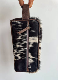 Boho Ranch Shop - Cowhide | Western Toiletry Makeup Shaving Travel Bag: WHITE + GOLD SPECS