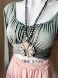 Boho Ranch Shop - Western Statement Squash Blossom Stone Necklace: White