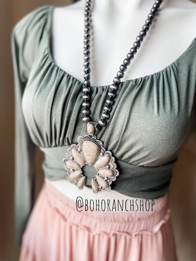 Boho Ranch Shop - Western Statement Squash Blossom Stone Necklace: White