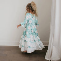 Oopsie Daisy - Kids Winter Mint Floral Long Sleeve Fall Ruffles Dress: 10/12