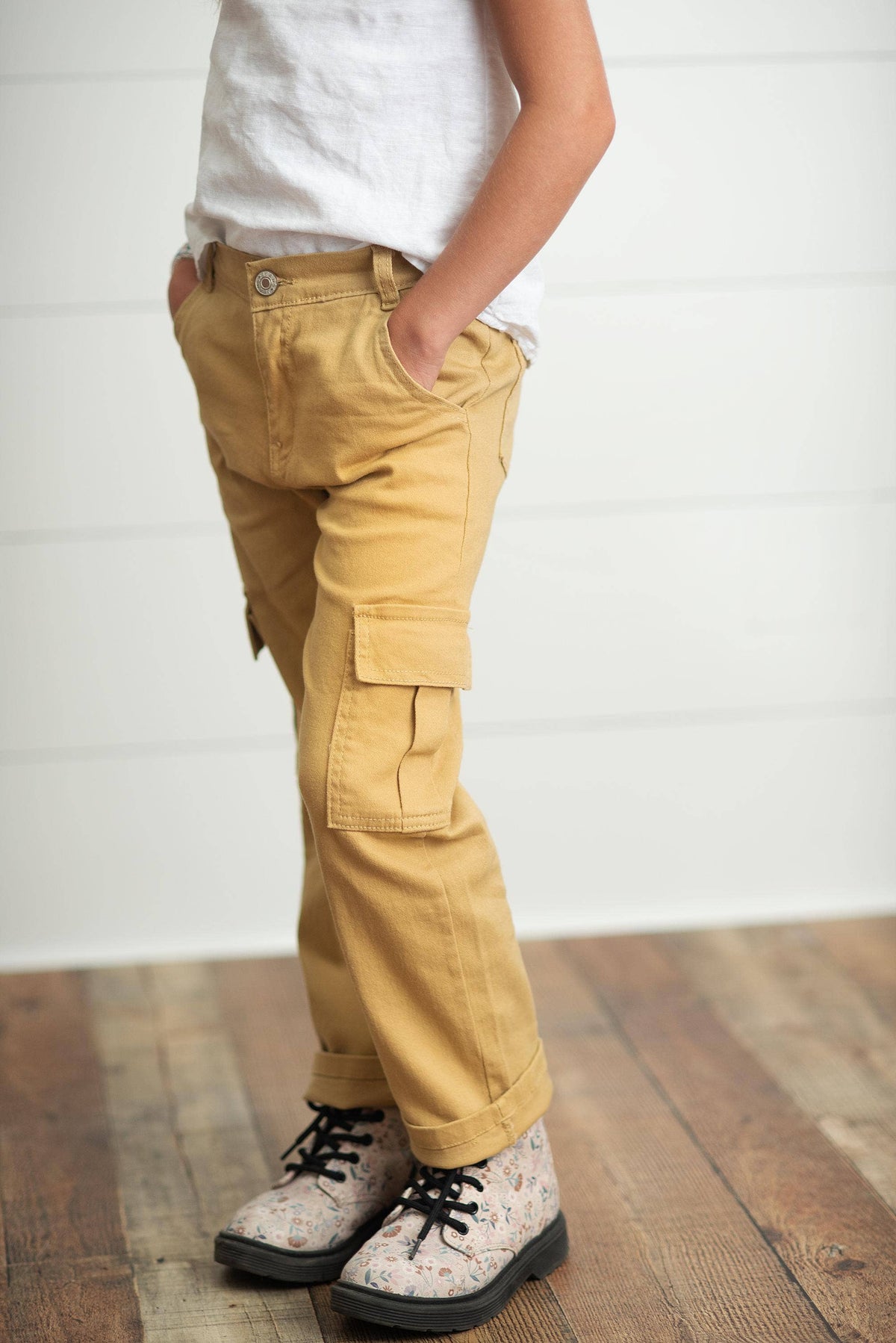Oopsie Daisy - Kids Mustard Khaki Denim Cargo Jean Pants With Pockets: 10