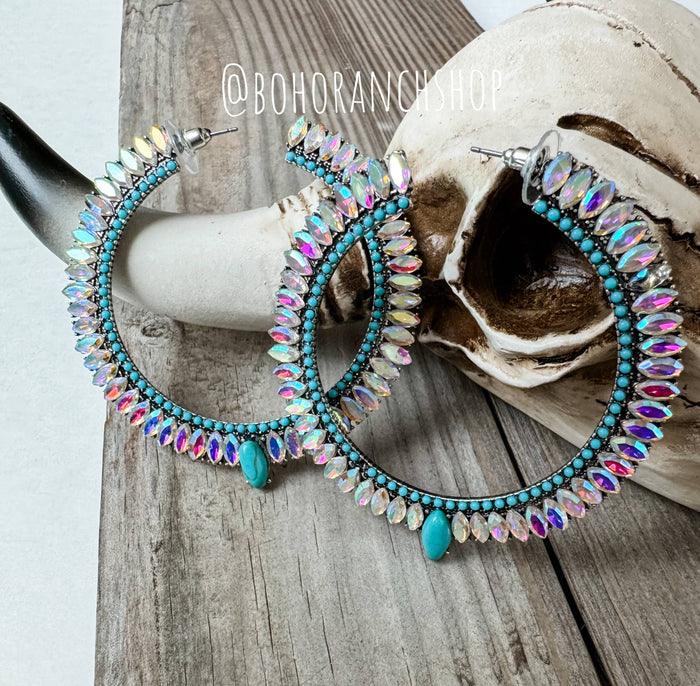 Boho Ranch Shop - Western Glass Bling Stone Post Hoop Earrings