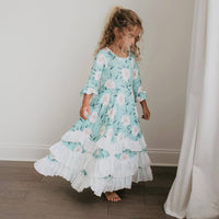 Oopsie Daisy - Kids Winter Mint Floral Long Sleeve Fall Ruffles Dress: 10/12