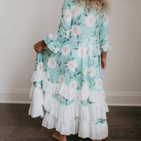 Oopsie Daisy - Kids Winter Mint Floral Long Sleeve Fall Ruffles Dress: 10/12