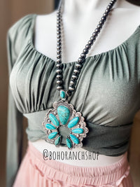 Boho Ranch Shop - Western Statement Squash Blossom Stone Necklace: White