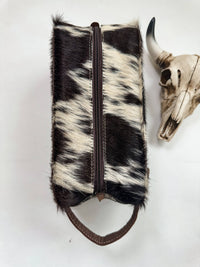 Boho Ranch Shop - Cowhide | Western Toiletry Makeup Shaving Travel Bag: WHITE + GOLD SPECS
