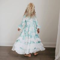 Oopsie Daisy - Kids Winter Mint Floral Long Sleeve Fall Ruffles Dress: 10/12