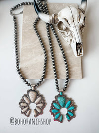 Boho Ranch Shop - Western Statement Squash Blossom Stone Necklace: White