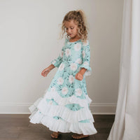 Oopsie Daisy - Kids Winter Mint Floral Long Sleeve Fall Ruffles Dress: 10/12