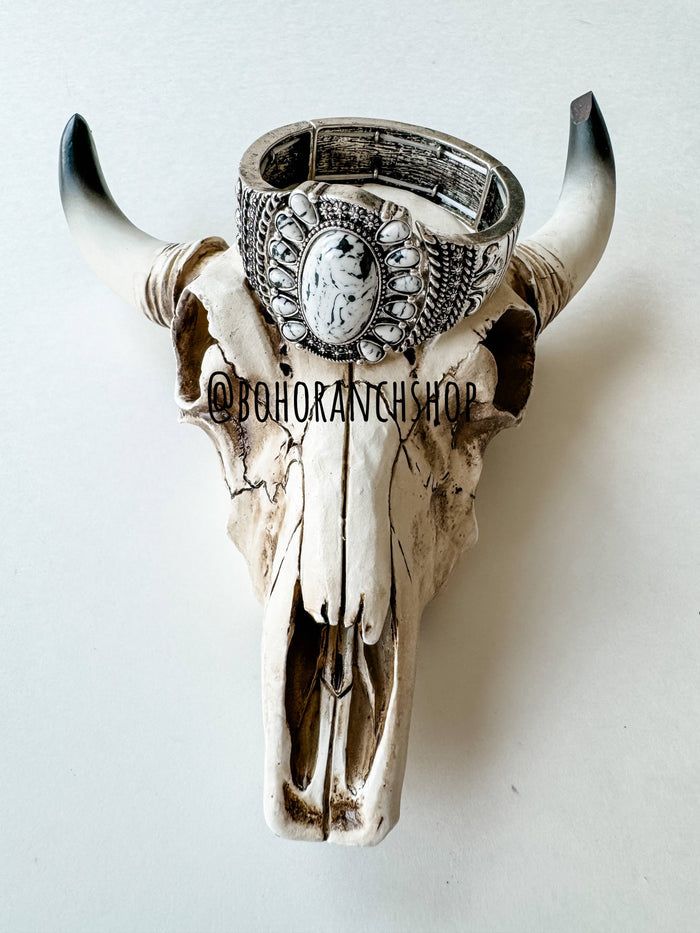 Boho Ranch Shop - Concho Stone Stretch Bracelet - White