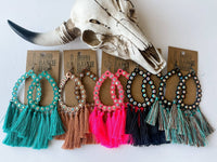 Rhinestone Teardrop Tassel Earrings-Turquoise-Briar & Ivy