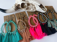 Rhinestone Teardrop Tassel Earrings-Turquoise-Briar & Ivy