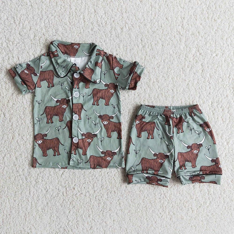 Western Highland Cow Short Sleeve Pajama Set-Briar & Ivy