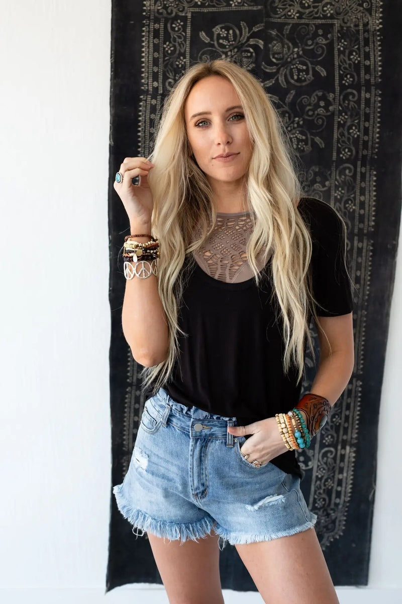 Scoop Neck Bralette Tee - Black-Briar & Ivy