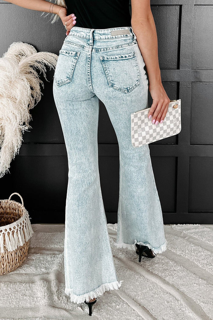 Sky Blue Distressed Acid Wash Flare Jeans-Briar & Ivy