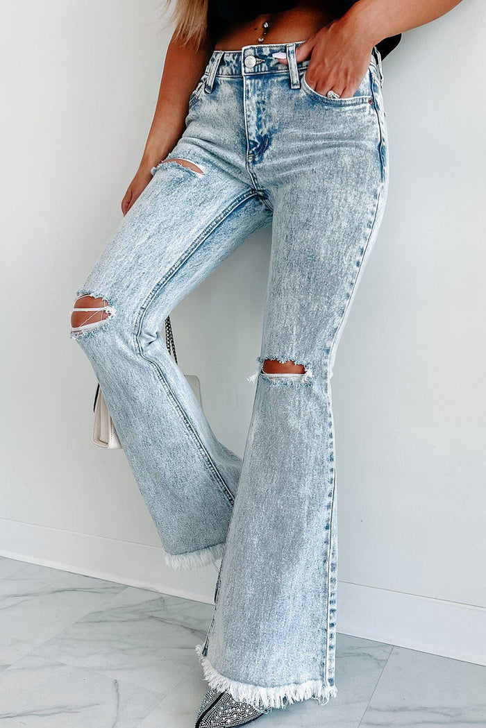 Sky Blue Distressed Acid Wash Flare Jeans-Briar & Ivy