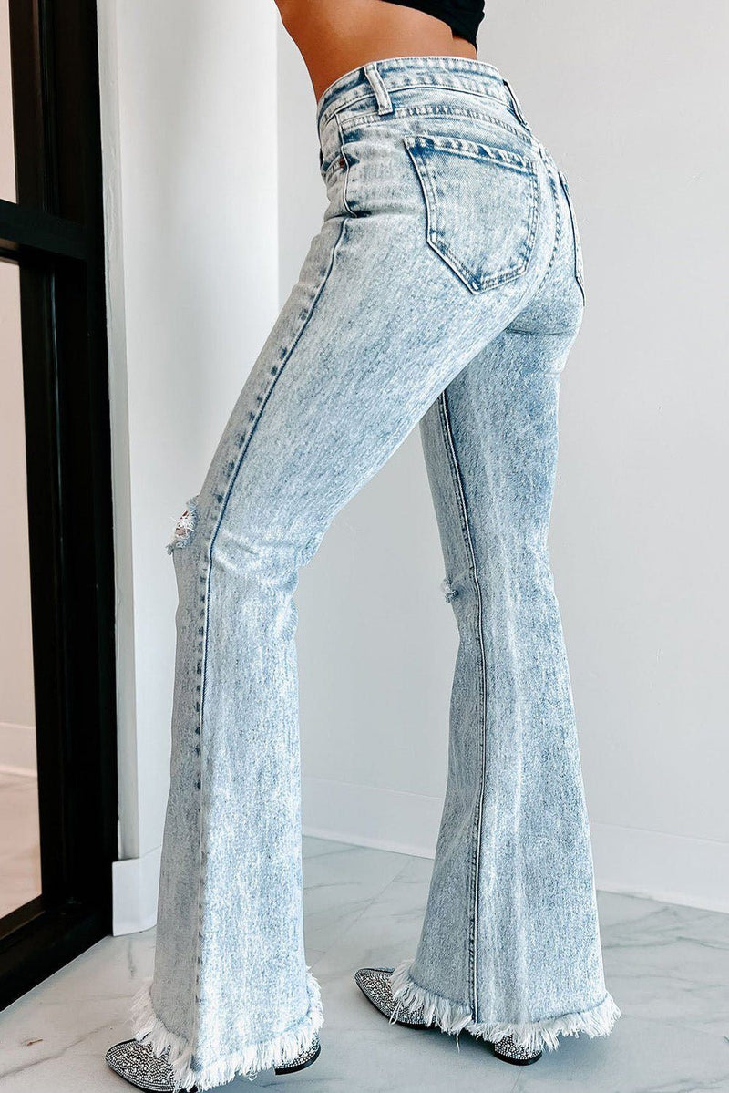Sky Blue Distressed Acid Wash Flare Jeans-Briar & Ivy